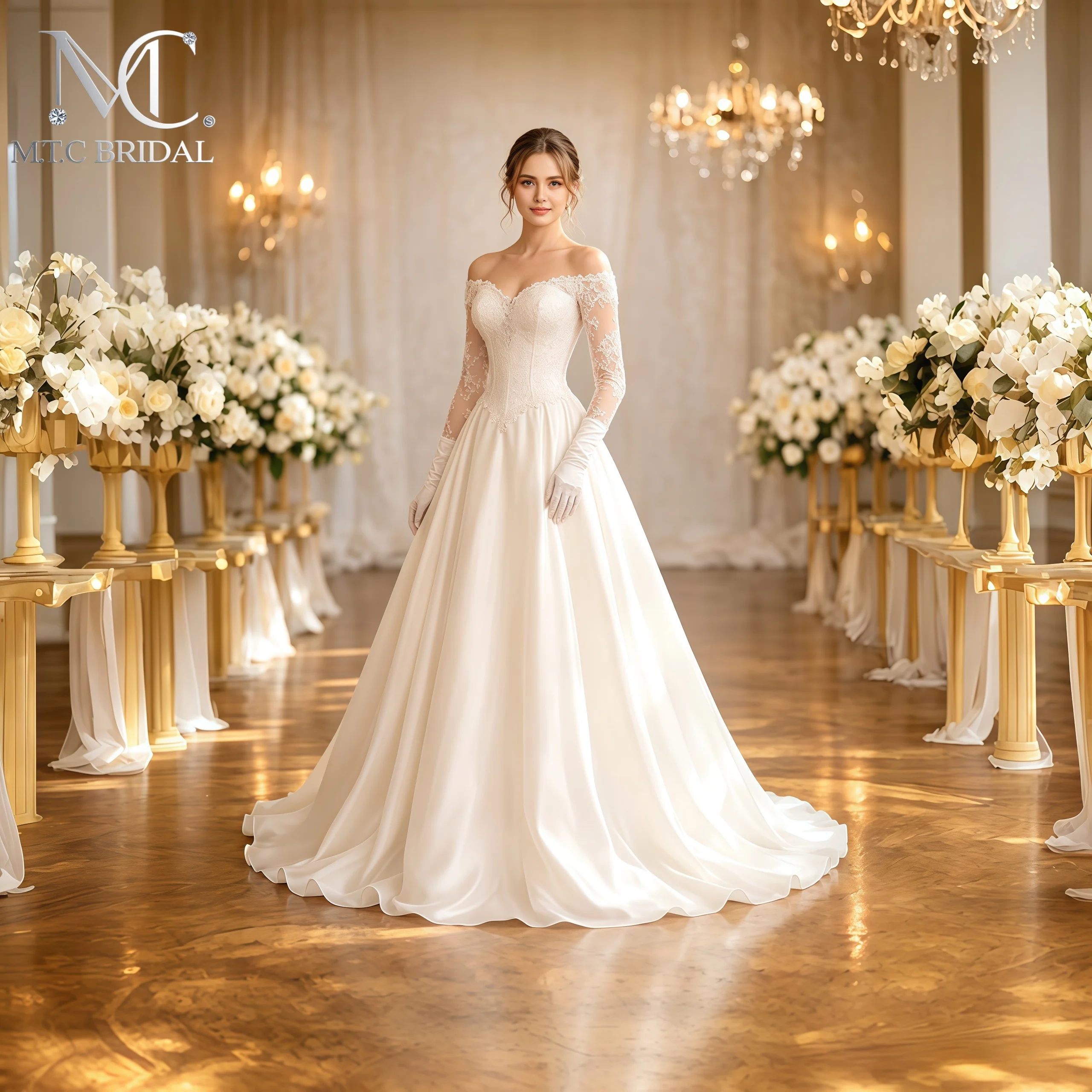 Elegant Off The Shoulder Long Sleeves Wedding Dress A Line Lace Chiffon Plus Size Wedding Bride Gowns Robe De Mariee Custom Made