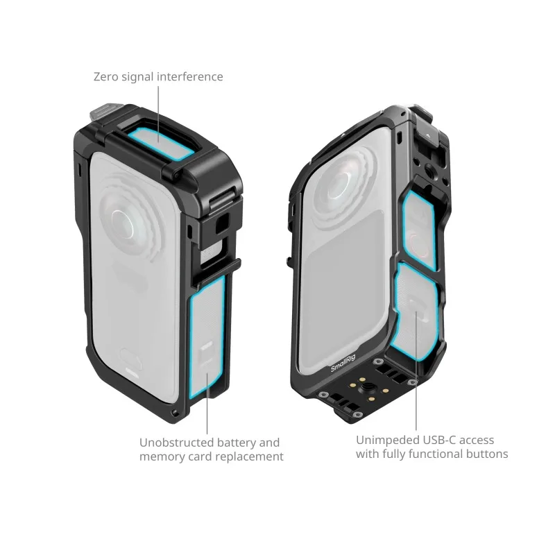 SmallRig 6965 Klatka X6 do Insta360 X6 z silikonową osłoną obiektywu, pianką redukującą szumy wiatru, z mocowaniem szybkozłączkowym i otworem 1/4"-20. — zdjęcie produktu 3