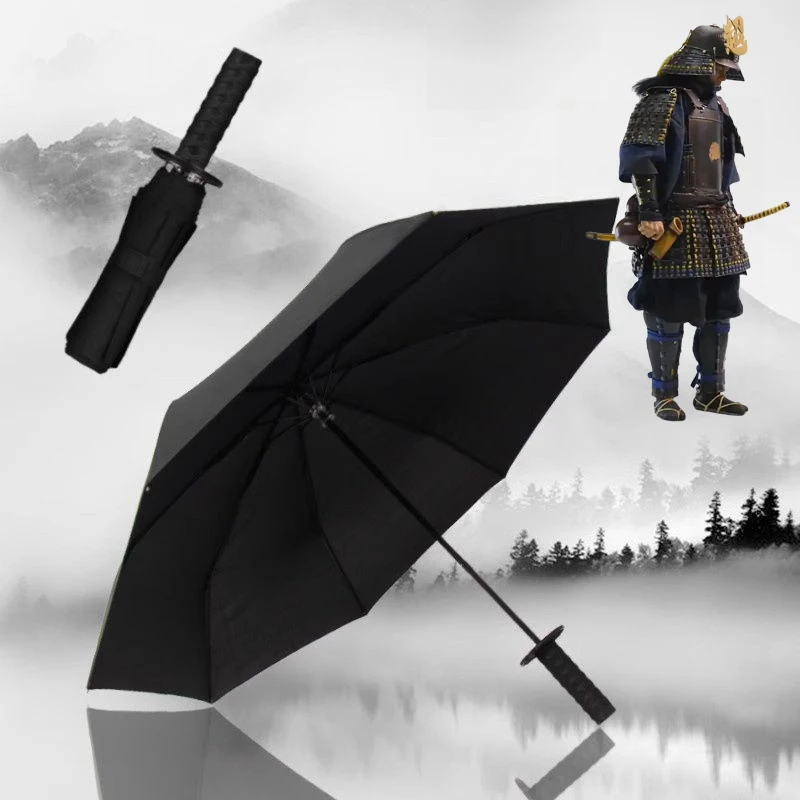 Paraguas Katana Ninja, Plegable, con Bloqueo UV, Negro, Parasol, Impermeable, Katana Japonesa Real, Sable Samurai, Regalo