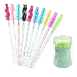 50Pcs Disposable Crystal Eyelash Makeup Brush With Bottle Diamond Handle Mascara Wands Applicator Spoolers Eyelashes Cosmetic