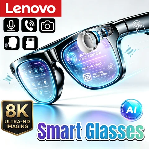 Lenovo Bluetooth AI Smart Glasses 8K gafas inteligentes Recording Remote Control Translator Voice Assistant Camera Touch Glasses