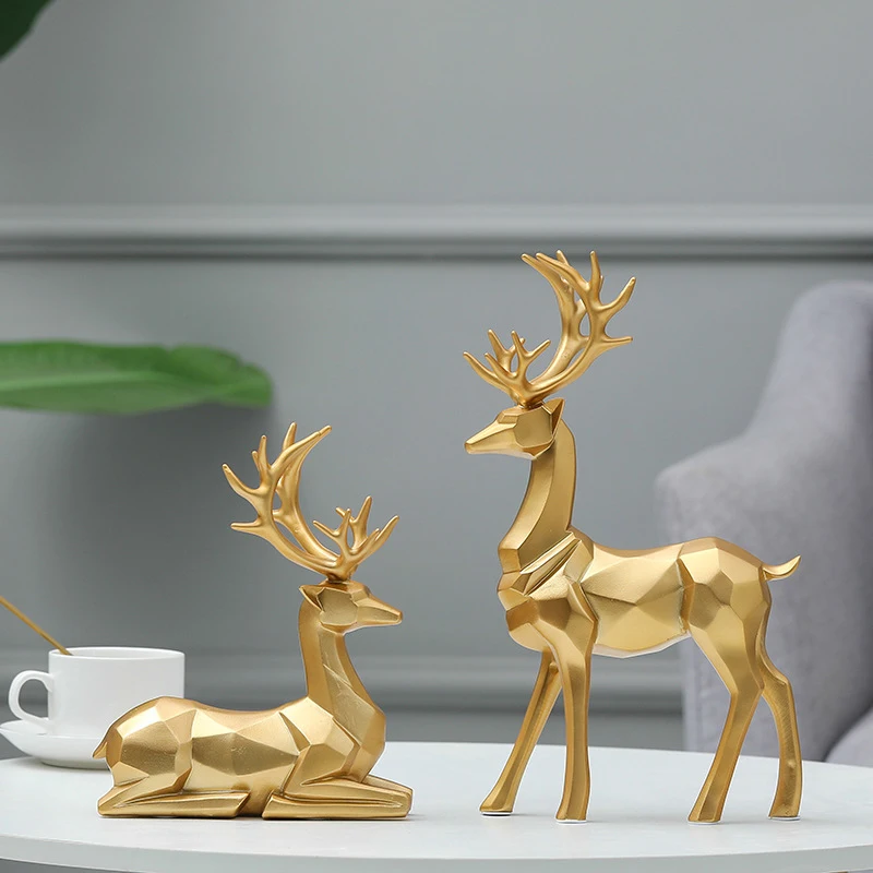 Resin Geometric Sculpture Deer Statues Reindeer Home Decor for Living Room TV Cabinet Wine Cabinet gift ornaments