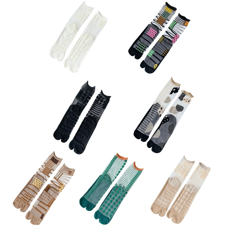 

Women Split Toe Glass Fiber Kimono Socks Asymmetric Thin Mesh Hosiery