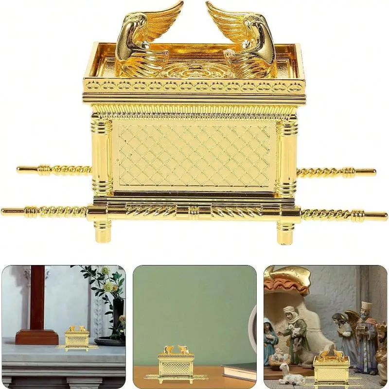 Mini Golden Ark Of The Covenant Alloy Statue Engraved Mini Vintage Religious Table Ornament For Home Church Decor Gifts