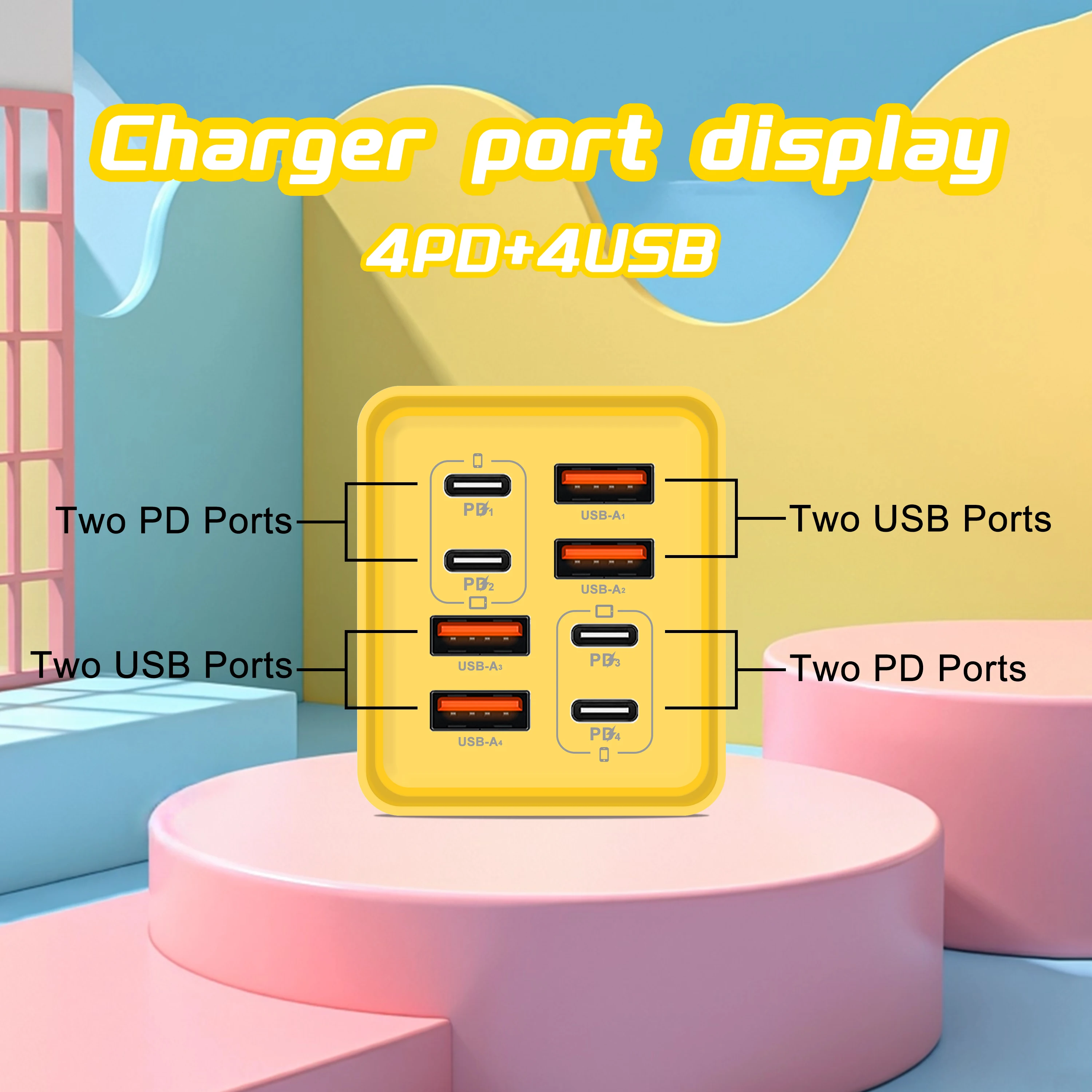 8-in-1 GaN USB-C Desktop-Ladegerät 240W Schnellladegerät mit Typ-C-Kabel für iPhone, Samsung, Xiaomi, EU/US/UK-Stecker – Detail 5