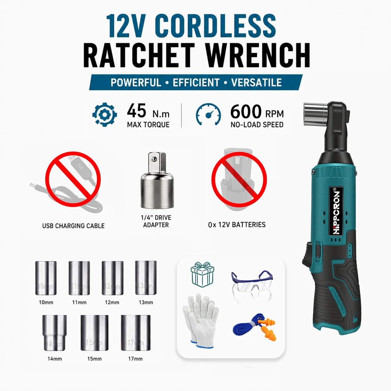 Hippcron Household Cordless Impact Drill Tool Set, 12V 3/8" Keyless Chuck Multifunction Lithium Tapping Screwdriver