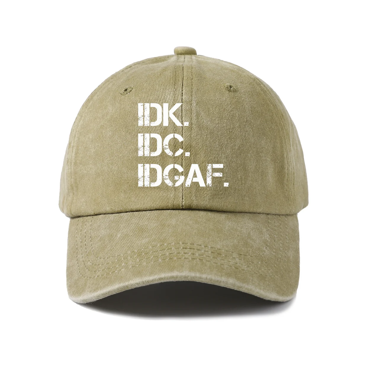 IDK IDC IDGAF Text Graphic Vintage Washed Baseball Cap, Adjustable Unisex Dad Hat for Men and Women