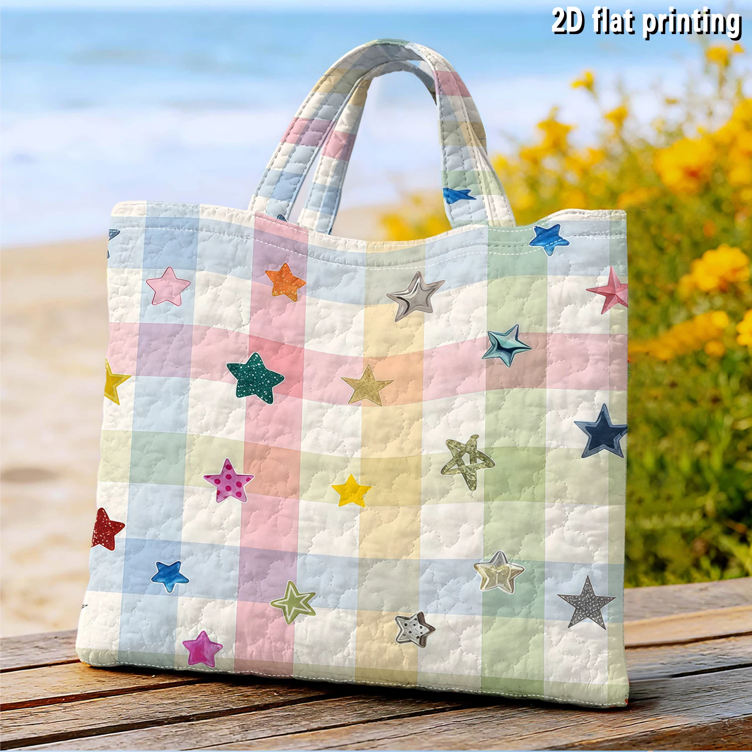 Women Fashion Fun - Pastel Check Star Women canvas shoulder