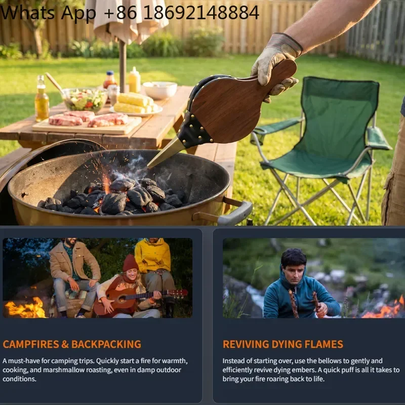 Wooden Hand Bellows for Leather Tigers Solid Wood Hand Bellows for Fireplaces Burners Handheld Blowers