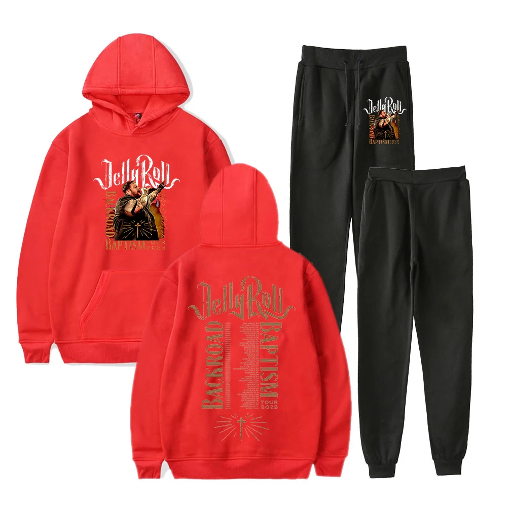 Jelly Roll Backroad Baptism Tour Hoodie Jogger Pants Two Piece Set Sweatshirts+Sweatpants 2023 Hip Hop Clothes Men Women's Set