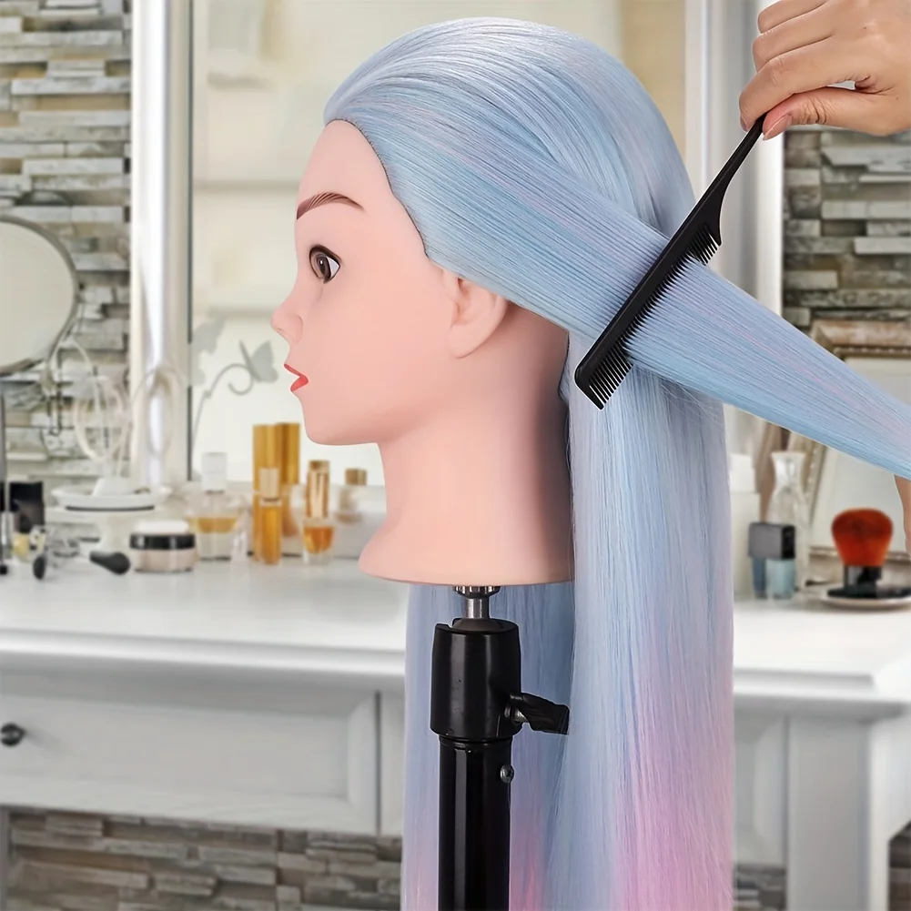 Mannequin Head with Stand,Colored Synthetic Hair for Cosmetology Hairstylist Training Practice Styling Braiding Coiling Display