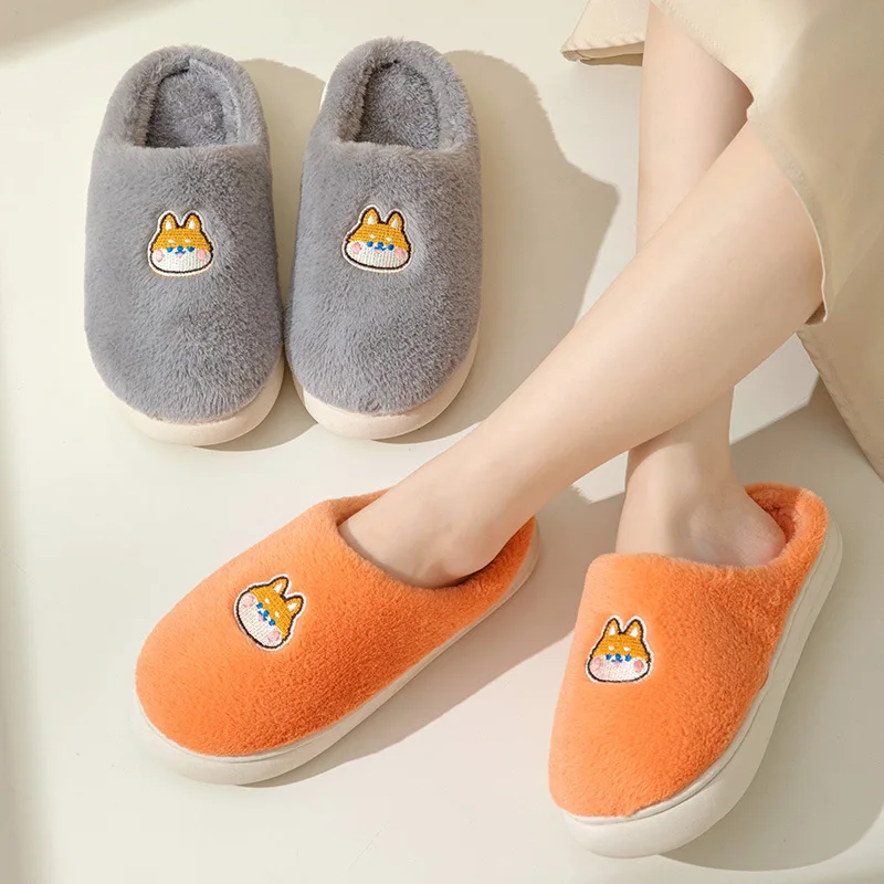 Winter Thicken Warm Plush Home Slippers Women Thick Sole Solid Color Indoor Couple Cotton Shoes Soft Comfy Fuzzy Slippers Woman