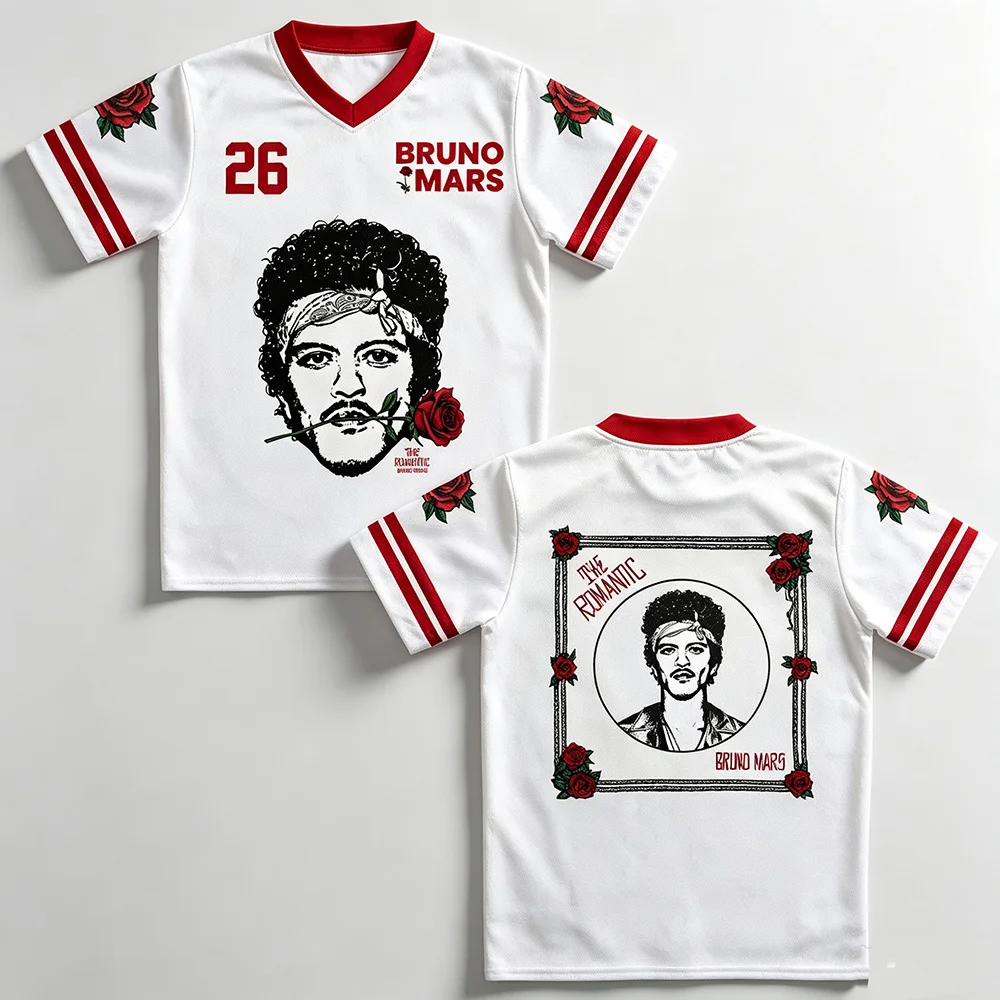 Bruno Mars The Romantic Tour 2026 Baseball Jersey Unisex Short Sleeve Shirt Hip Hop Streetwear Casual Fans Loose Mesh Jersey