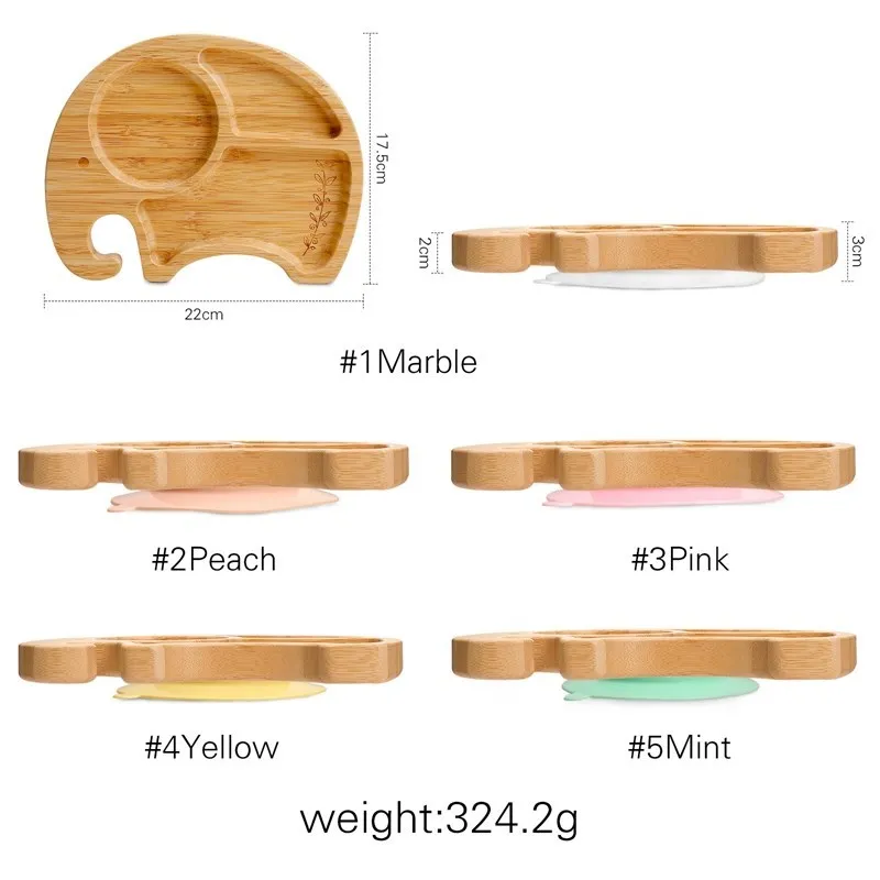 4pcs Children's Tableware Suction Plate Bowl Baby Dishes Baby Feeding Dishes Spoon Fork Sets Bamboo Plate for Kids Tableware
