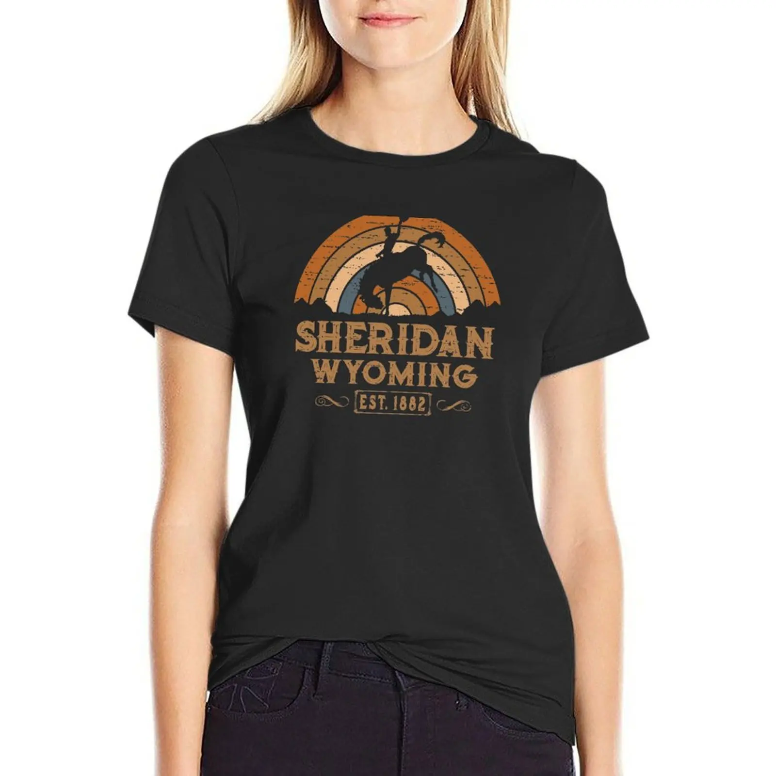 

Sheridan Wyoming Retro Wild West Cowboy T-Shirt Blouse plain Women's cotton t-shirt