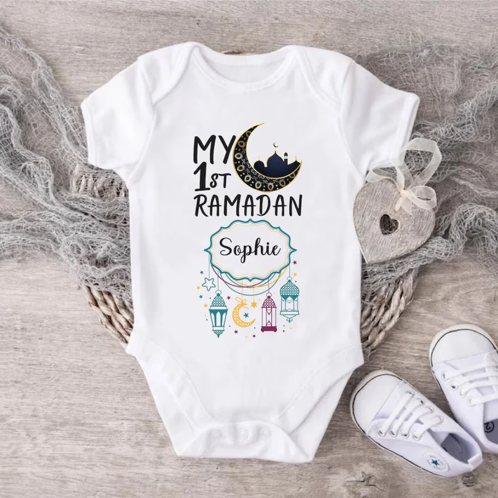 Custom Name Ramadan Onesie Cotton Bodysuit  My First Ramadan Outfit Ramadan Mubarak Tshirt Kareem Gift for Kid Eid Al-Adha Islam