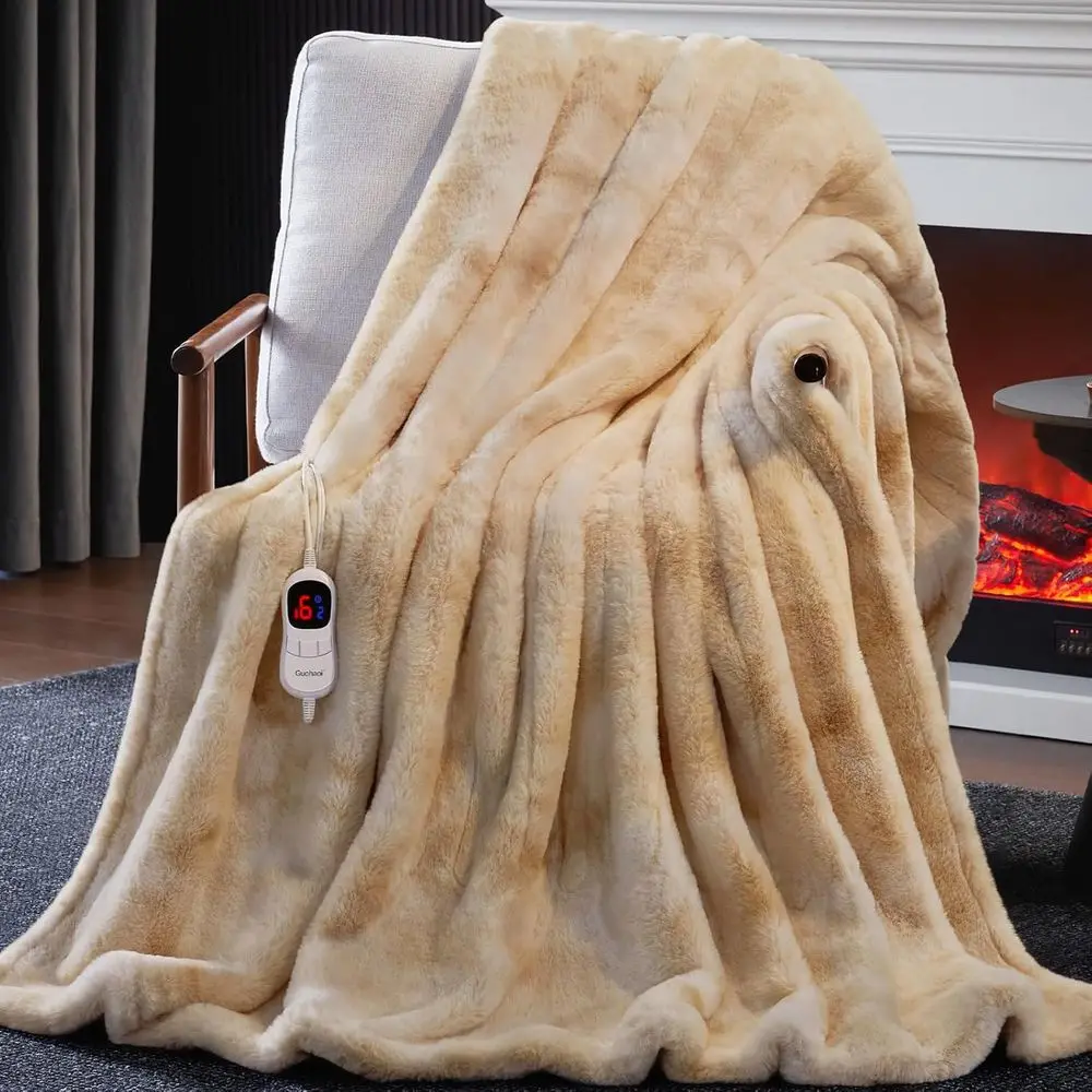 

Electric Throw Blanket with 10 Heat Levels, 5-Hour Timer, Washable, 62x84 Beige