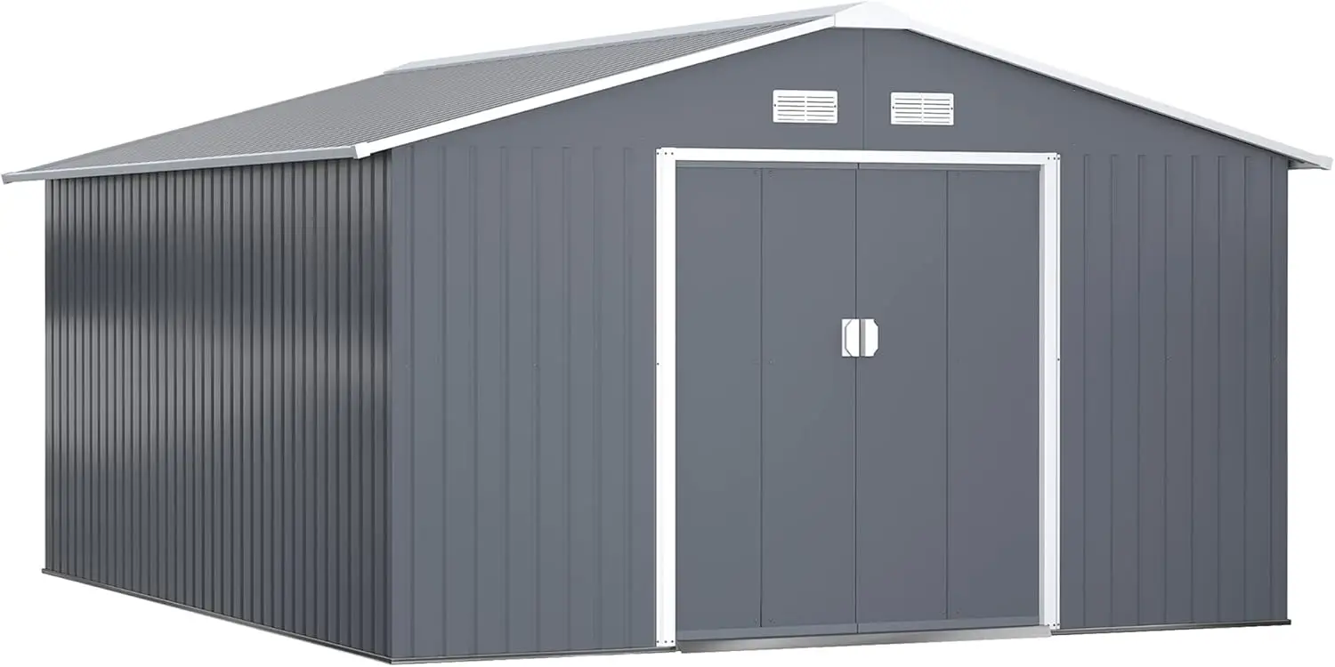 Outsunny 11' X 13' Outdoor Storage Shed, Garden Tool House With Foundation Kit, 4 Vents And 2 Easy Sliding Doors For Backyard,