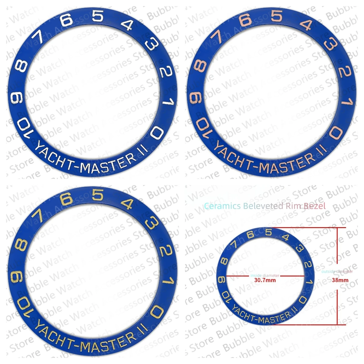 

38mm*30.7mm Blue Ceramics Bezel Insert Fit For Rlx Ym2 Mechanical Wristwatch