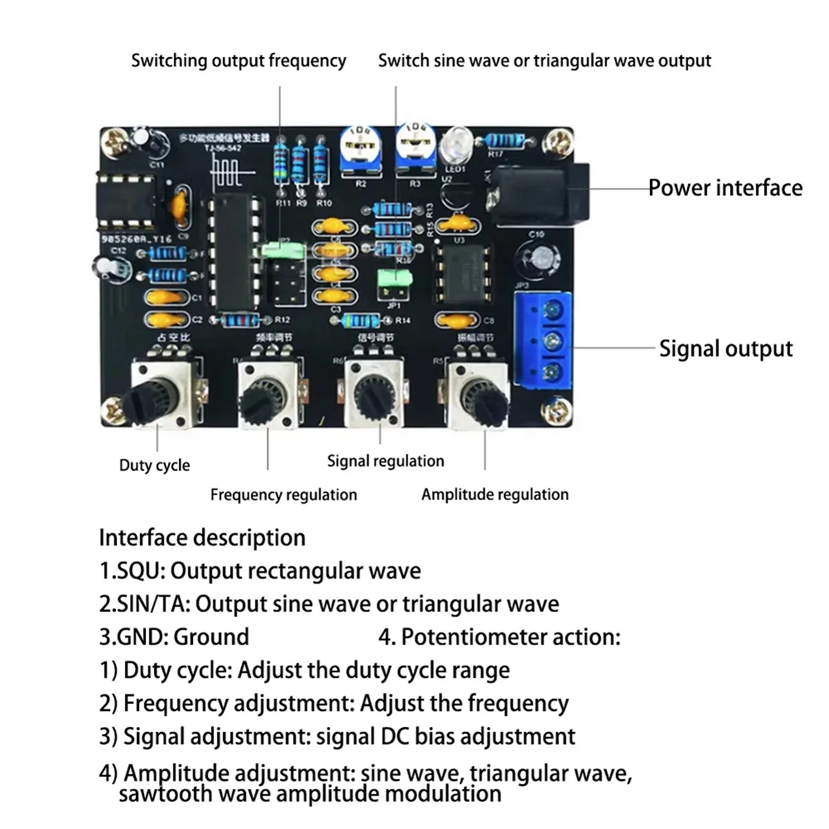 ICL8038 Function Signal Generator Module Sine Square Triangle Signal Generators DIY Welding Practice Kit Without Case