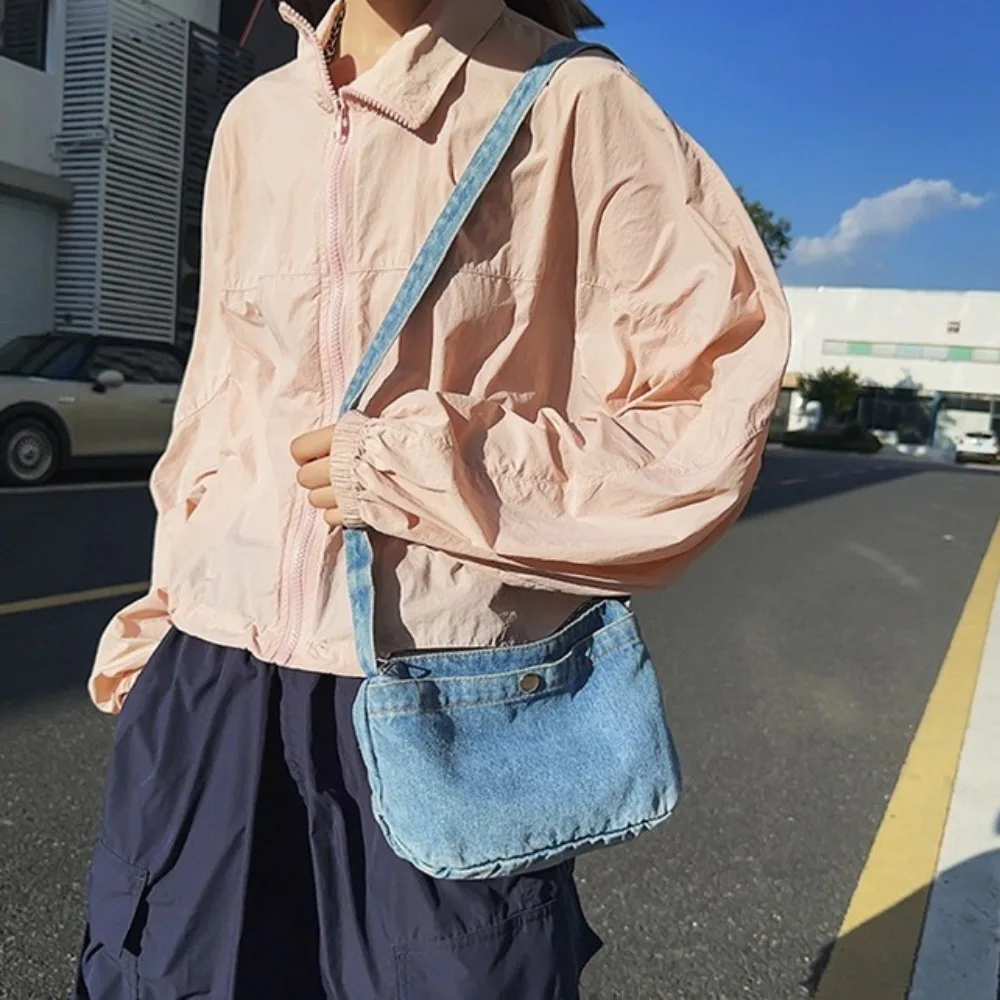 

Магнитная джинсовая сумка на плечо на молнии с регулируемым ремешком, ковбойская сумка-хобо в корейском стиле, большая вместительная синяя тканевая сумка через плечо для вечеринки