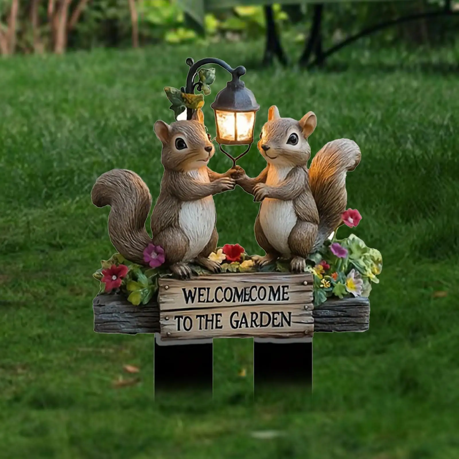 2D Flat Two Squirrels Welcome to The Garden Stake 6.5x10inch