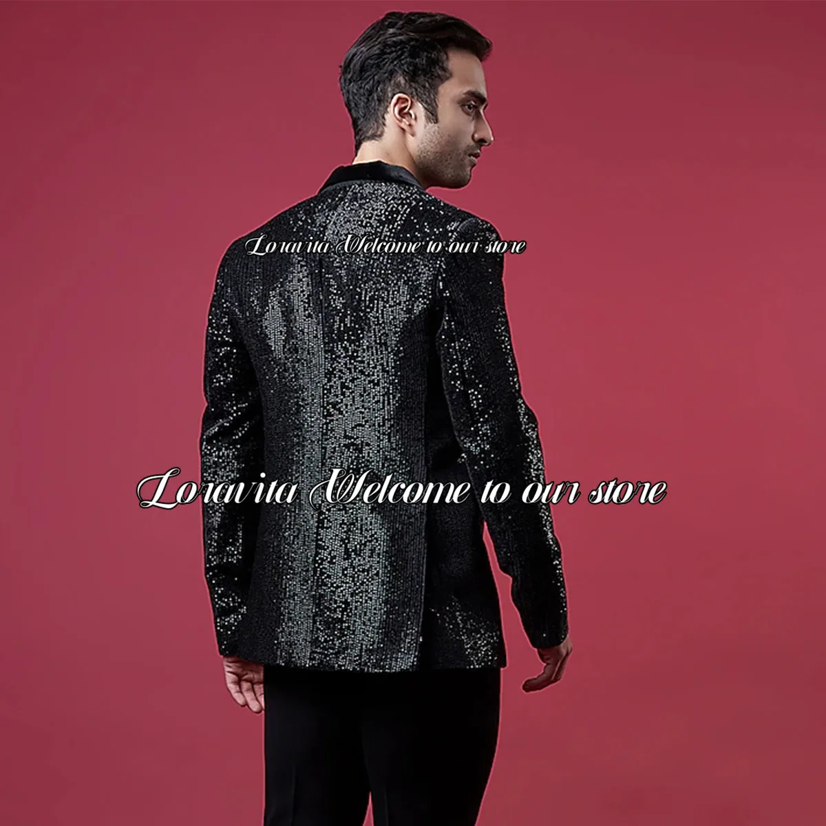 Luxurious Shiny Sequin Men Suits 2 Pieces Set Velvet Peaked Lapel Groom Wedding Tuxedos Male Prom Blazers Slim Fit Costume Homme