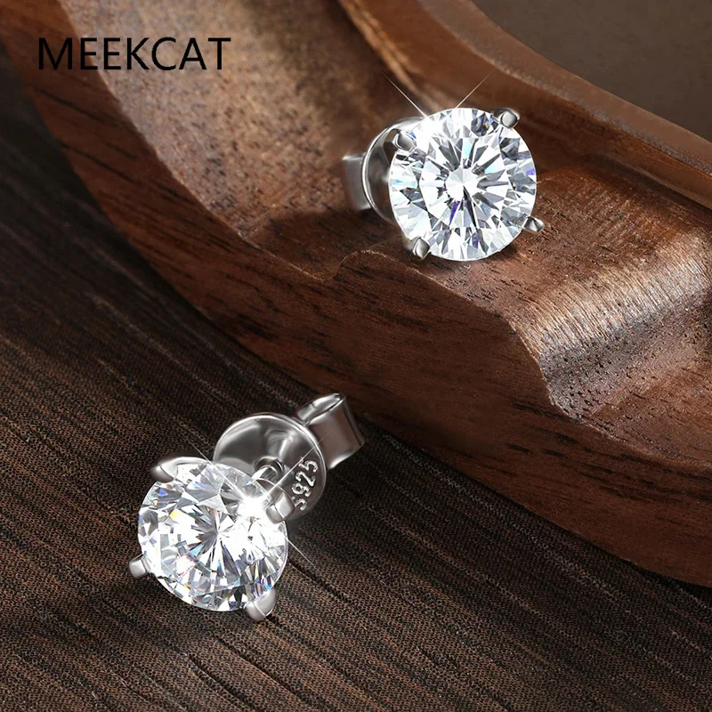 2 Carat 8.0mm D Color Moissanite Stud Earrings For Women Top Quality 925 Sterling Silver Sparkling Wedding Jewelry Brincos Prata