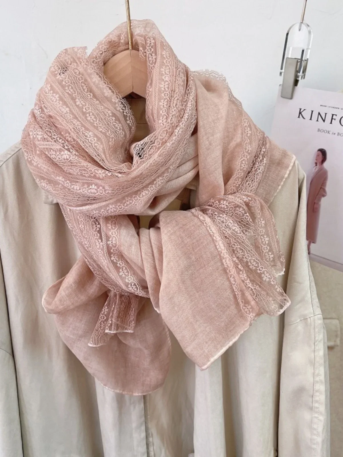 

Весенне-осенний новый длинный кружевной универсальный женский шарф, модный защитный шарф, художественный хлопок и лен...