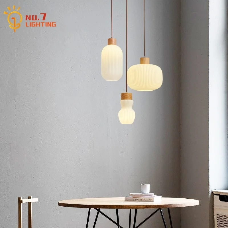 

Japanese Retro Restaurant Log Glass Pendant Lights LED E27 Individual Hanging Lamp Kitchen Dining Room Home Stay Bedside Store