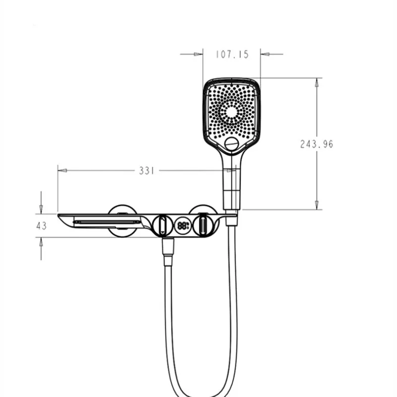 Imagem -02 - Gun Grey Bath Shower Faucet Conjunto Misturador de Banheira de Latão Hot & Cold Temperature Display Tap Wall Mounted With Storage Rack