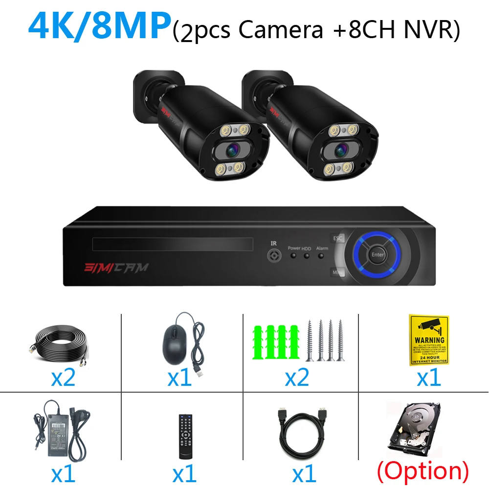 4K Beveiligingssysteem Nvr Kit Ultra Hd 8mp Poe Metalen Straat Waterdichte Audio Kleur Nachtzicht Cctv Videobewaking Camera Set