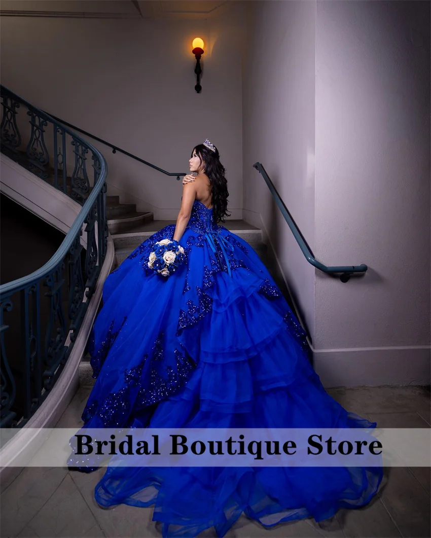 

Glitter Royal Blue Quinceanera Dresses Ball Gown Birthday Gown Bead Sequins Appliques Prom Gown Sweet 15 Customized