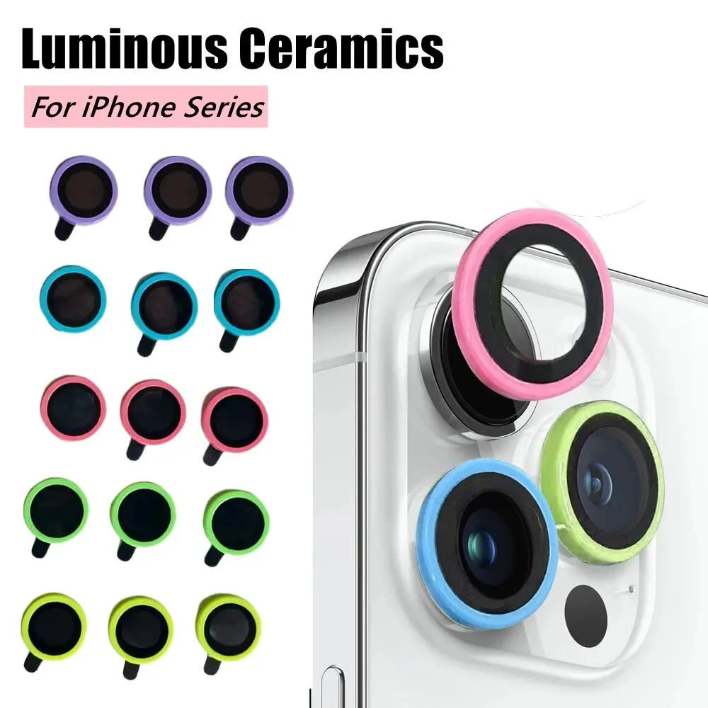 Luminous Ceramic Camera Glass For iPhone 15 15pro 14 Pro Max Plus 13 12 Mini 11 Pro Max Lens Ring Protector Cap