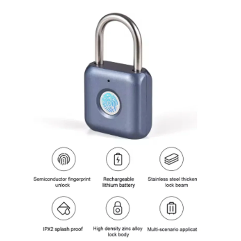 RISE-Mini 指紋南京錠 USB 充電式指紋ロック IPX2 防滴盗難防止セキュリティ南京錠