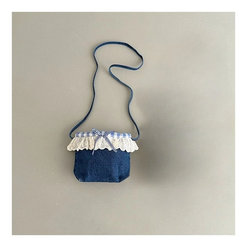 

Корейская детская милая джинсовая сумка с кружевом и эффектом потертости, универсальная сумка-кошелек для путешествий, на одно плечо, через плечо