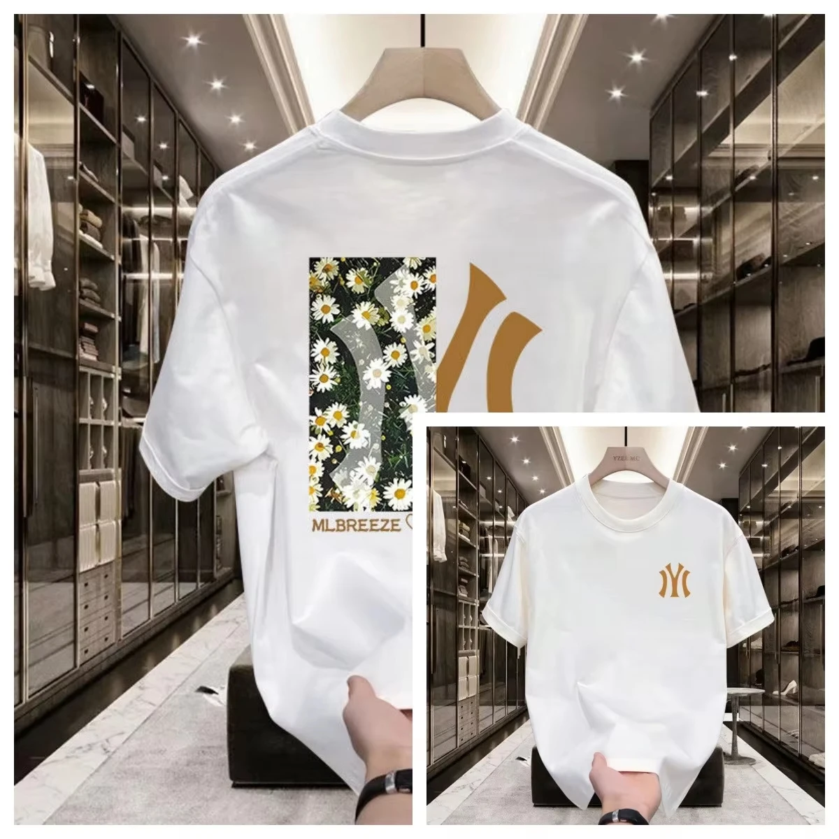 Camiseta Masculina de Algodão Puro de Manga Curta, Nova Coleção Primavera/Verão 2026, Top Luxuoso com Gola Redonda Solta