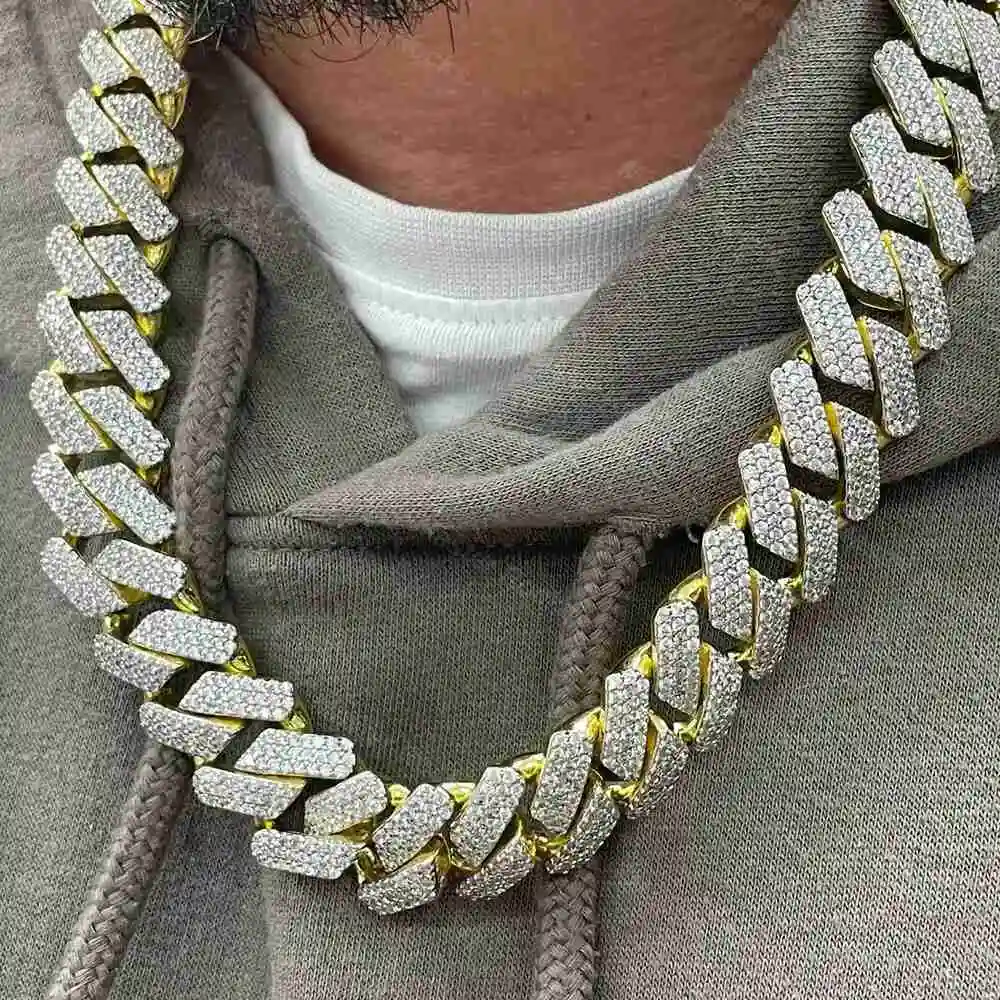 Quality Fine Jewelry 925 Sterling Silver 20mm 3 Rows Moissanite Diamond Iced Out Hip Hop Cuban Link Chains