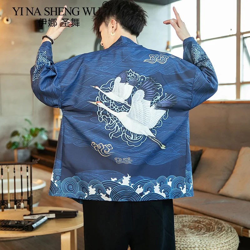 

Fashion Summer Plain Color Coat Japanese Kimono Cardigan Kimono Haori For Men Loose Thin Black Outer Garment Half Sleeves Top