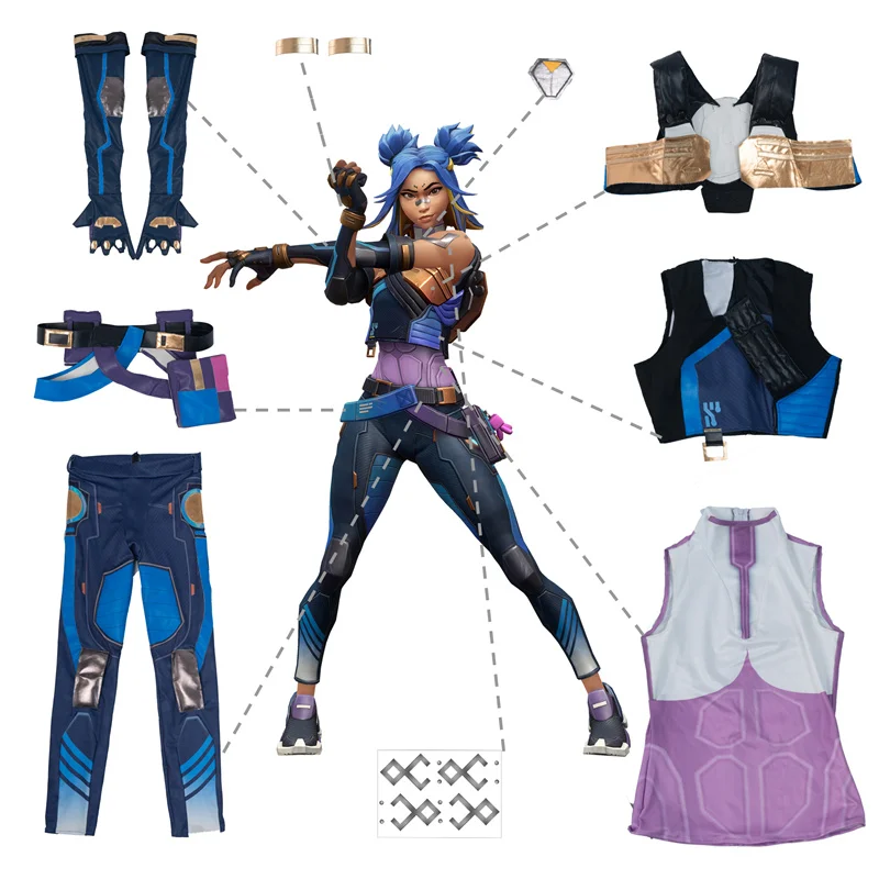 Rolecos neon cosplay jogo de fantasia valorant neon cosplay traje azul feminino combate uniforme festa de halloween conjunto completo