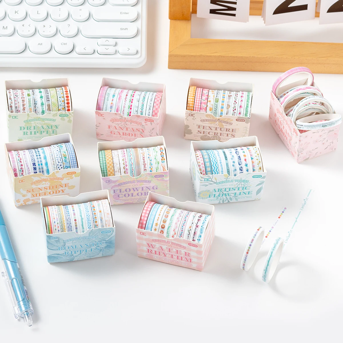 10 Rolls/Box of Exquisite Washi Tape Set, with Floral, Star, Plaid Patterns, Suitable for DIY Scrapbook Decoration Materials