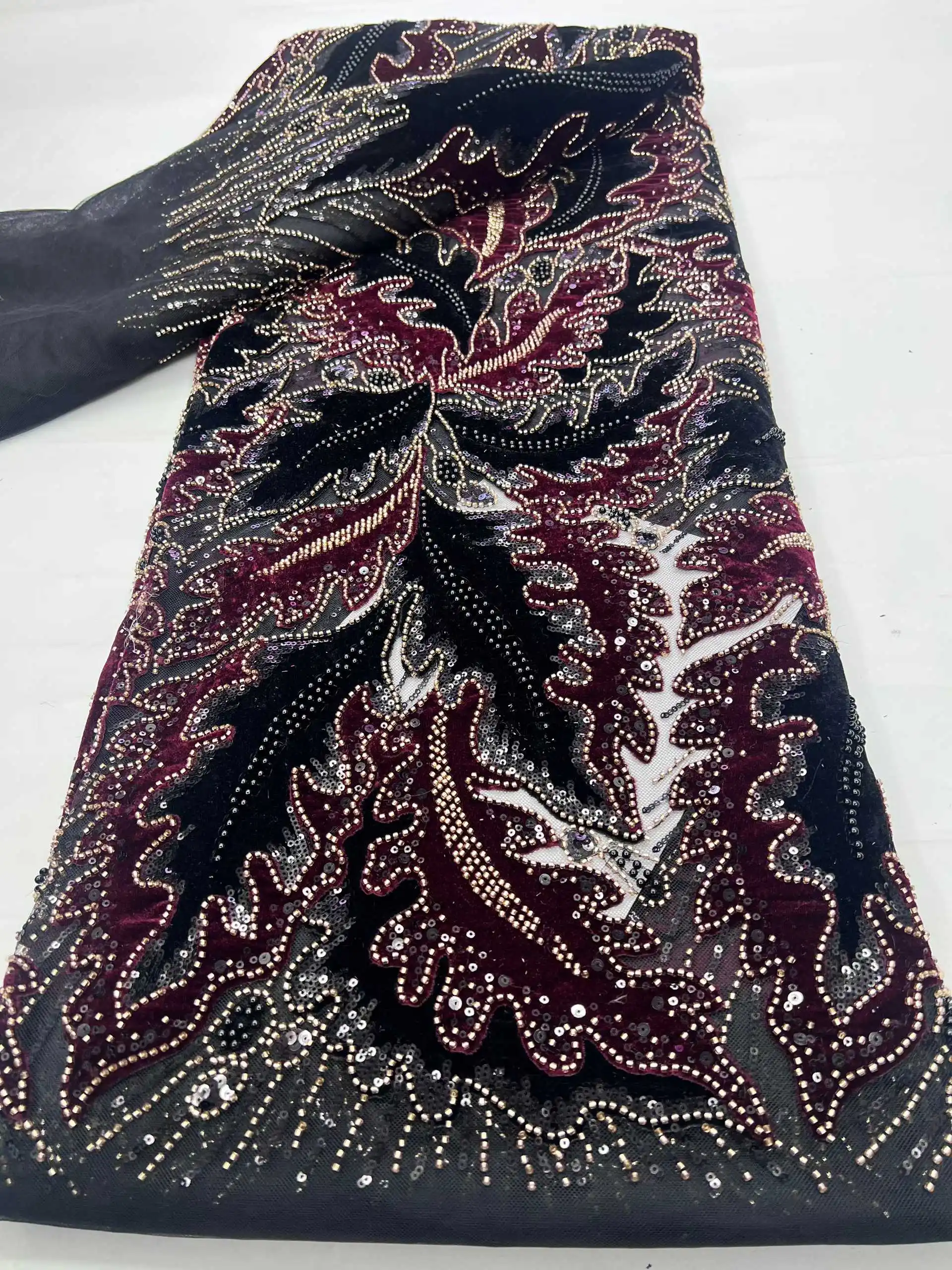 

Африканская бархатная кружевная ткань 2025 года, высокое качество, нигерийская сетка, французское кружево с блестками и бисером для жениха, вечерние, свадебное платье, швейная ткань