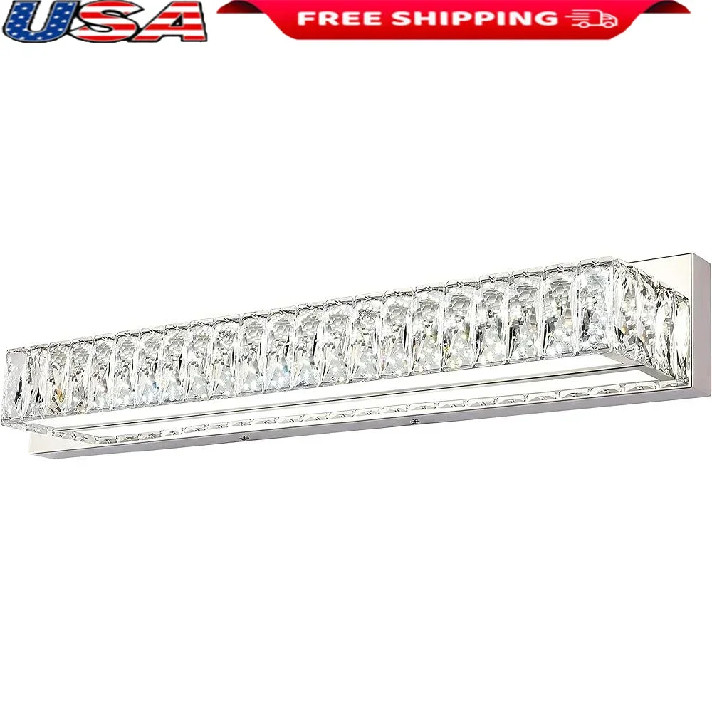 Modern LED Vanity Light Fixture Over Mirror Crystal Chrome Bathroom Lighting Energy Efficient Easy Installation Free Replacement