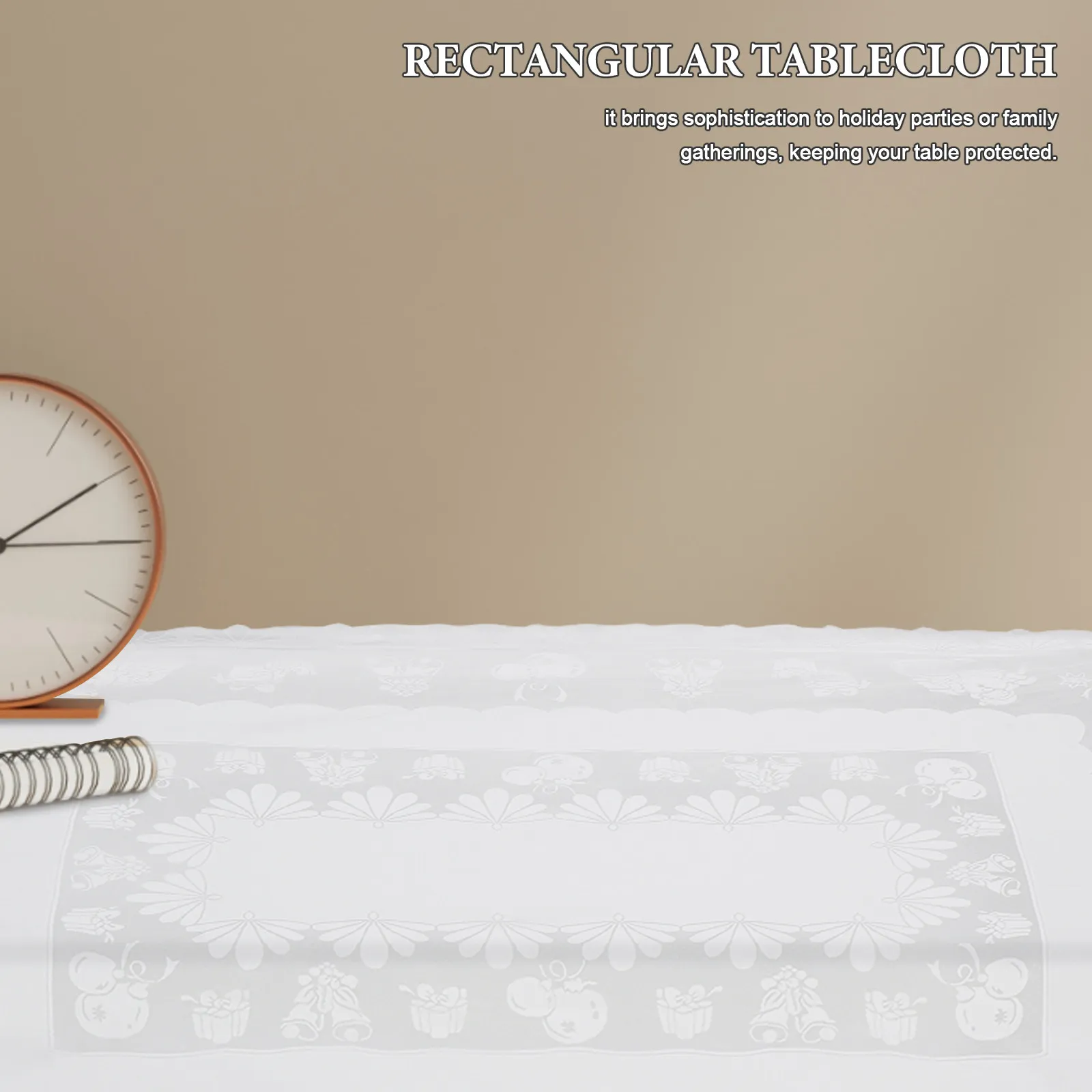 

White Lace Christmas Tablecloth Rectangle 86.46x55 Polyester Table Cover Wedding Winter Holiday Party Dining Room Decor