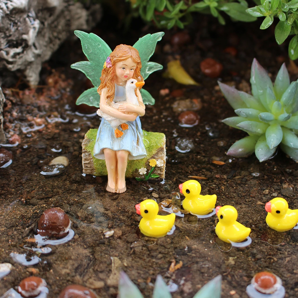 2 Stück/Enten-Blumenfee – Gartenhof, saftige Keramik, Dekoration, Kunstharz, Kunsthandwerk – fluoreszierende Flügel – ländlicher Stil