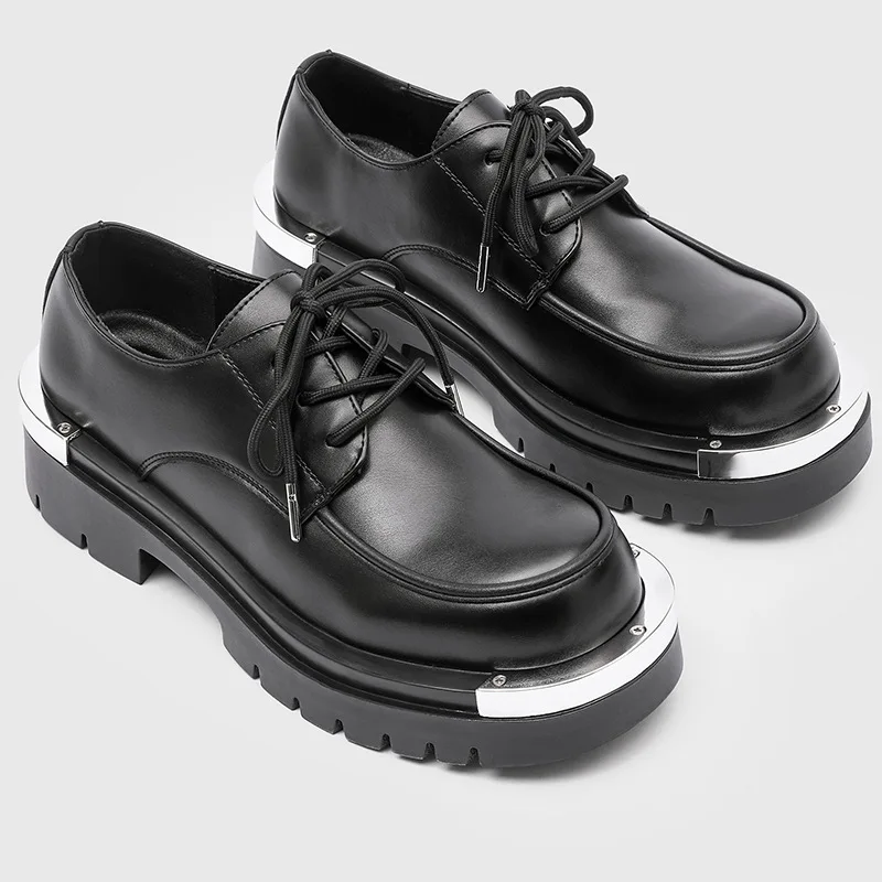 

men's fashion party prom platform shoes lace-up natural leather derby shoe black stylish sneakers youth gentleman footwear mans