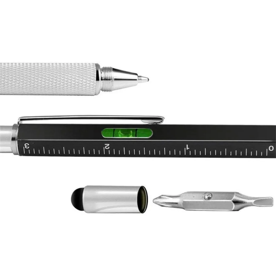 6 in 1 多機能テックツールペン インク詰め替え付き オフィスやアウトドア用 - ボールペン、タッチスクリーンスタイラス、定規付き