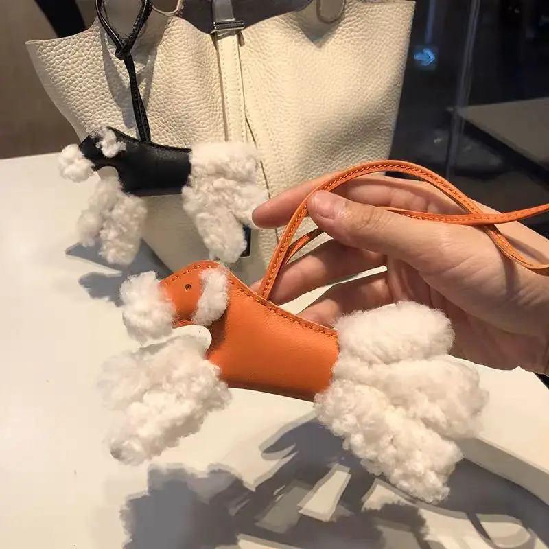 Wool Puppy Charm Sheepskin Foxhound Hand-Sewn Bag Charm Pendant Car Keychain Trendy Fashion Accessory Women's Gift