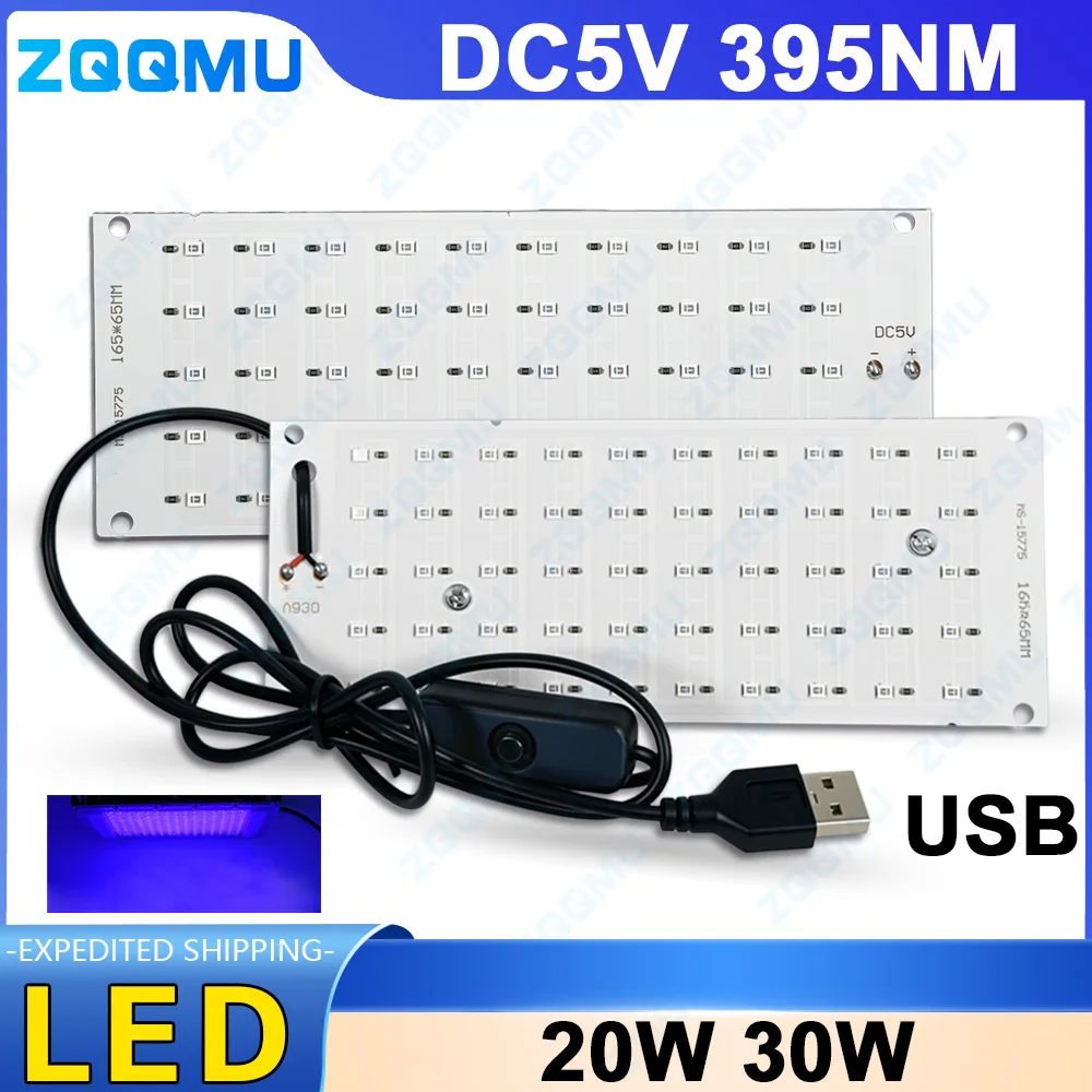 

Светодиодная плата 20W/30W квадратной формы, DC5V, с USB-кабелем, подходит для стерилизации и дезинфекции, 395 нм, фиолетовый УФ-излучение для полимеризации.