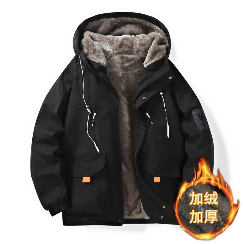 

Mens Bomber Jackets Fleece Cotton Padded Coats Thick Jackets Hooded Fur Collar Short Parka Puffer Jacket Winter Coats Men clothe